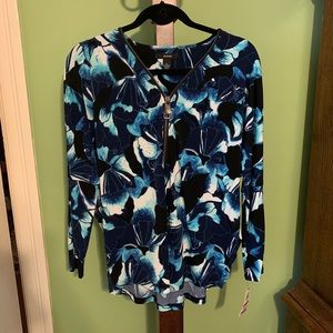 NWT Alfani blue and white long sleeve top size XS